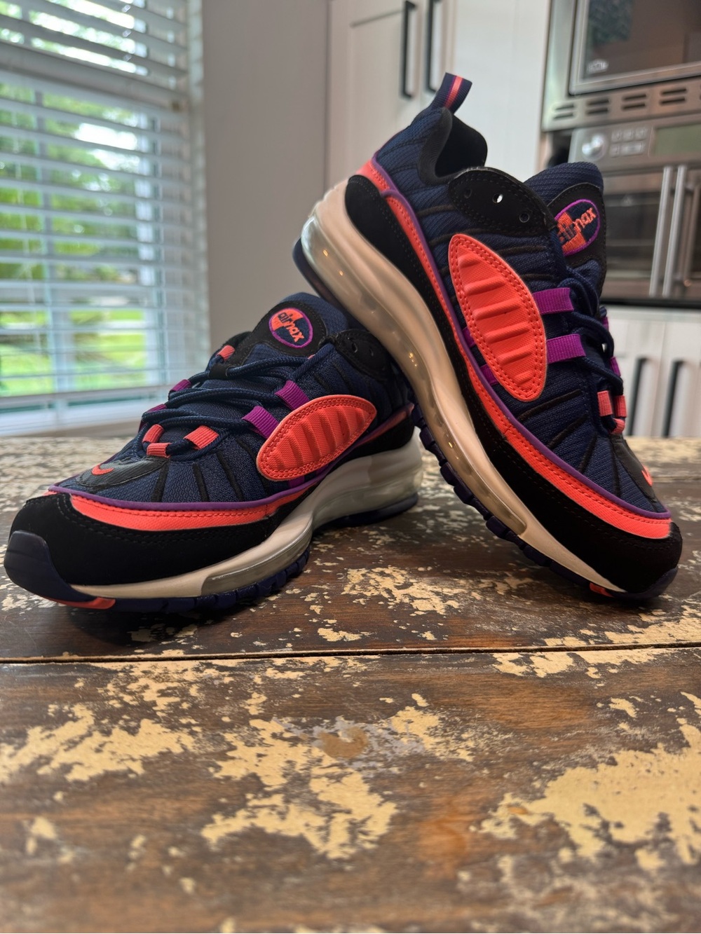 Nike Air Max 98 Style Running Shoes - Navy with Pink Accents